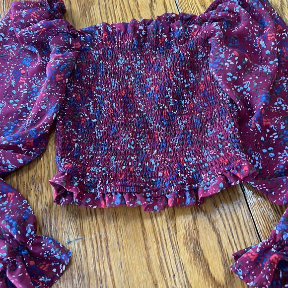 Japna Red Floral Smocked Blouse - Picture 2 of 5